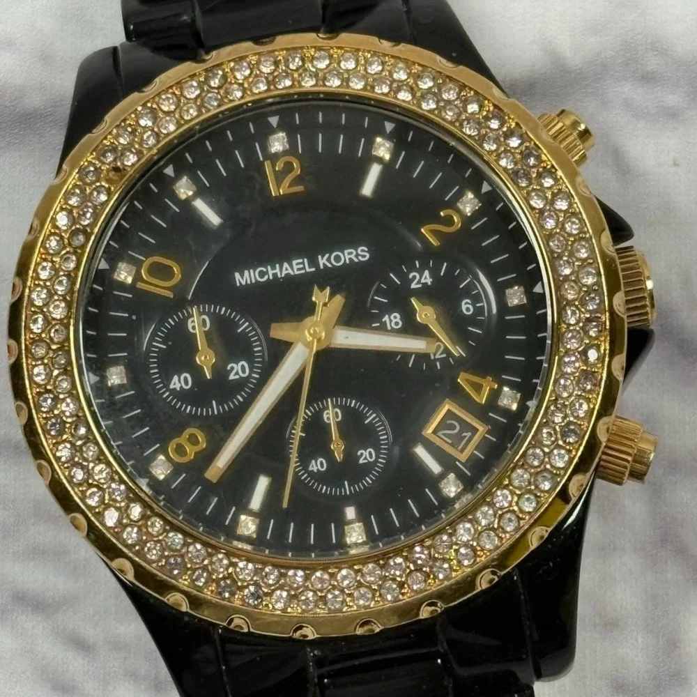 Michael Kors Women's MK5301 Black Acetate Gold Tone Pave' Bracelet Watch‎
